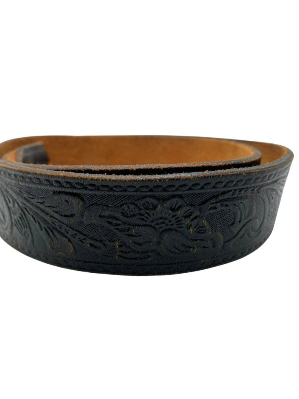Vintage Tex Tan Belt Cowhide Leather Black Floral Tooling Texas Marked! 36-32" - Picture 3 of 7